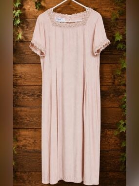 Vintage 90s Sarah Elizabeth Blush Pink Floral Lace Prairie Maxi Dress M/L